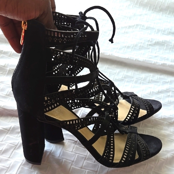 Vince Camuto Mindie Elegant Black Lace Up Heels Office Minimalist Summer Shoes - Picture 1 of 13